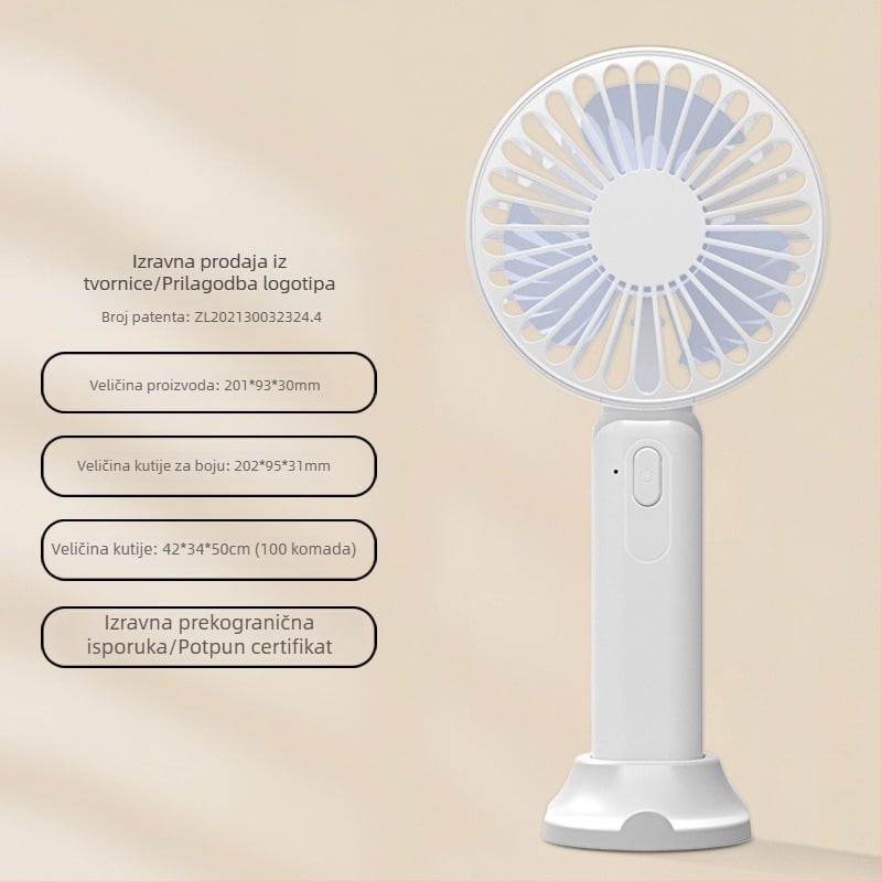 2025 novi ručni mini ventilator s prilagođljivim logom, USB napajanje, snažan protok zraka, za stolnu i prijenosnu upotrebu