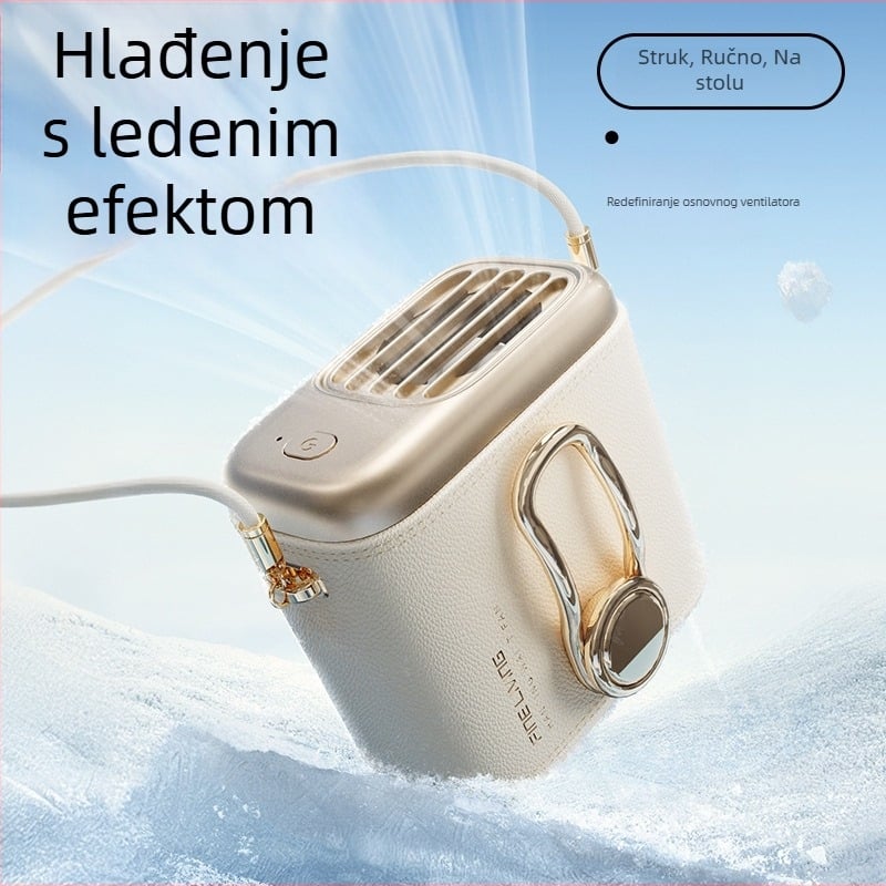 Mini pojasni ventilator – prenosni s klipom za pojas; za nošenje na struku ili na stol; 5 brzina; brushless motor; ugrađena baterija 4000–6000 mAh; USB punjenje; buka < 36 dB