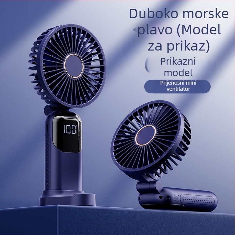 Prijenosni ručni ventilator s mogućnošću nošenja oko vrata i sklopiv, 5 brzina, USB napajanje 5V, ugrađena baterija 1200–2000mAh, vrijeme rada 6–8 sati, držač za telefon