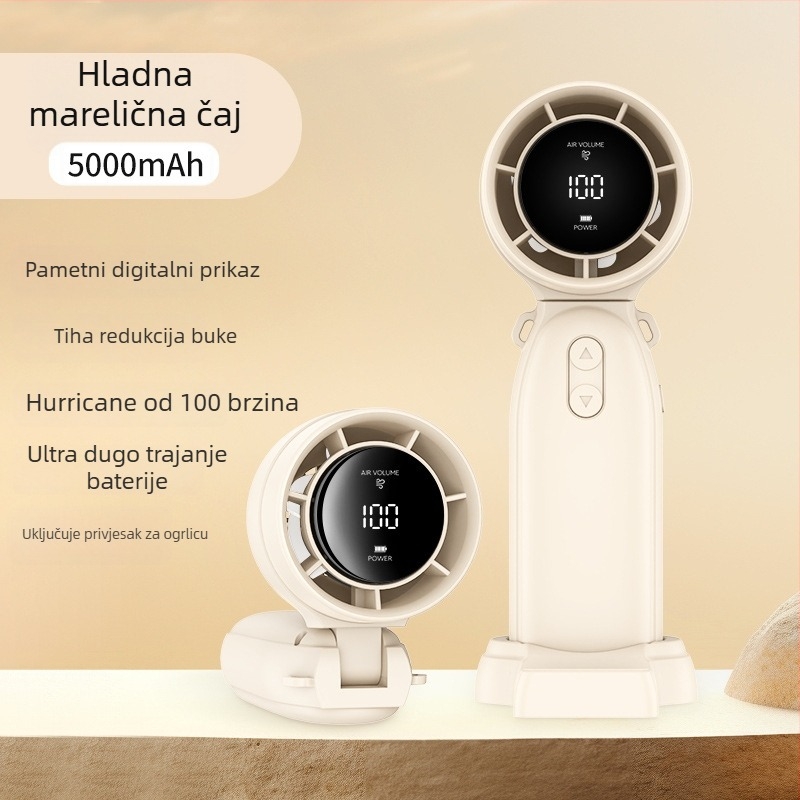 Mokuqi ručni ventilator, prenosni USB stolni ventilator s dugim trajanjem baterije, 6 lopatica, brushless motor, 3 brzine, dimenzije 169×60×65 mm, trajanje baterije 6–8 sati
