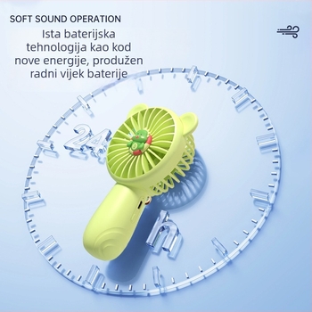 Ručni USB ventilator s 3 brzine, ugrađena baterija 500–800 mAh, 5 lopatica, niska razina buke
