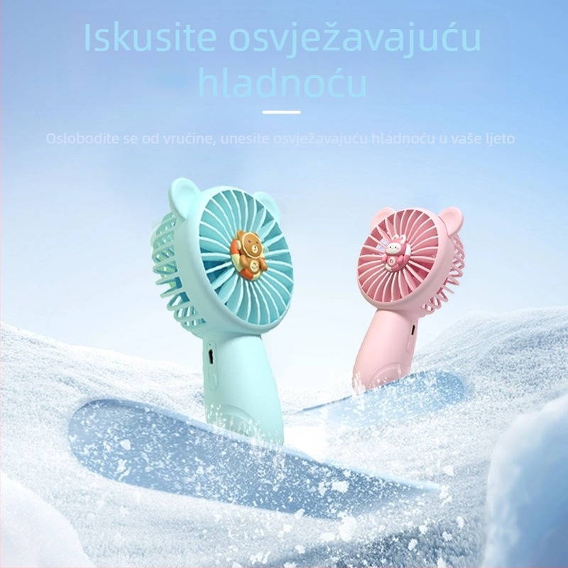 Ručni USB ventilator s 3 brzine, ugrađena baterija 500–800 mAh, 5 lopatica, niska razina buke
