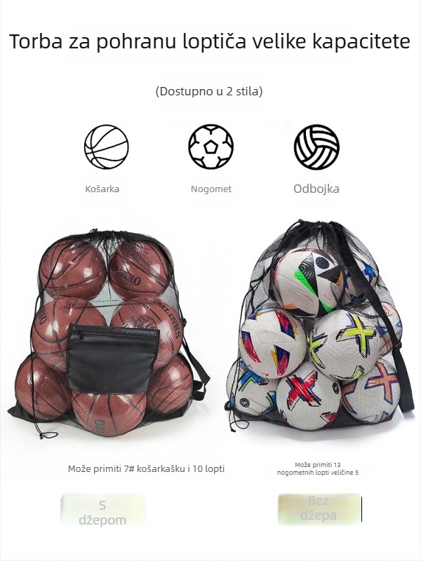 Wika Veliko kapacitetna mrežasta torba za pohranu lopti za trening – Poliester, Prilagodba dostupna, Za nogomet, košarku, odbojku i tenis