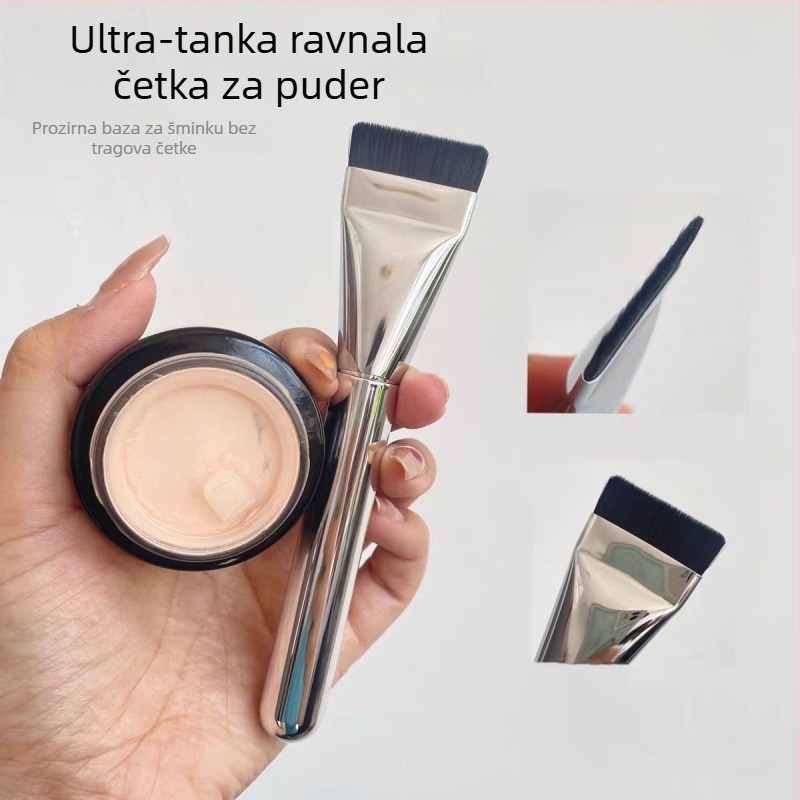 Četkica za temelje šminke s sintetičkim vlaknima, aluminijska ručka, kratka drška, pakiranje: jednokratna vrećica