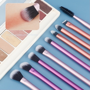 Set od 9 četkica za šminku s aluminijskim držalom, sintetička vlakna, duljina vlasi 3 cm, ukupna duljina 13 cm