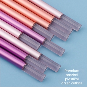 Set od 9 četkica za šminku s aluminijskim držalom, sintetička vlakna, duljina vlasi 3 cm, ukupna duljina 13 cm