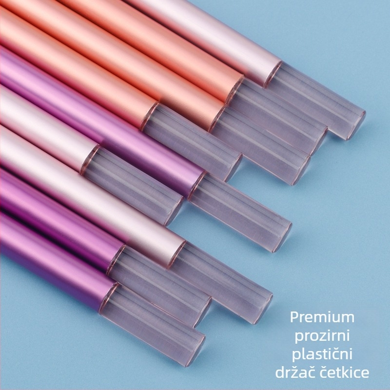 Set od 9 četkica za šminku s aluminijskim držalom, sintetička vlakna, duljina vlasi 3 cm, ukupna duljina 13 cm