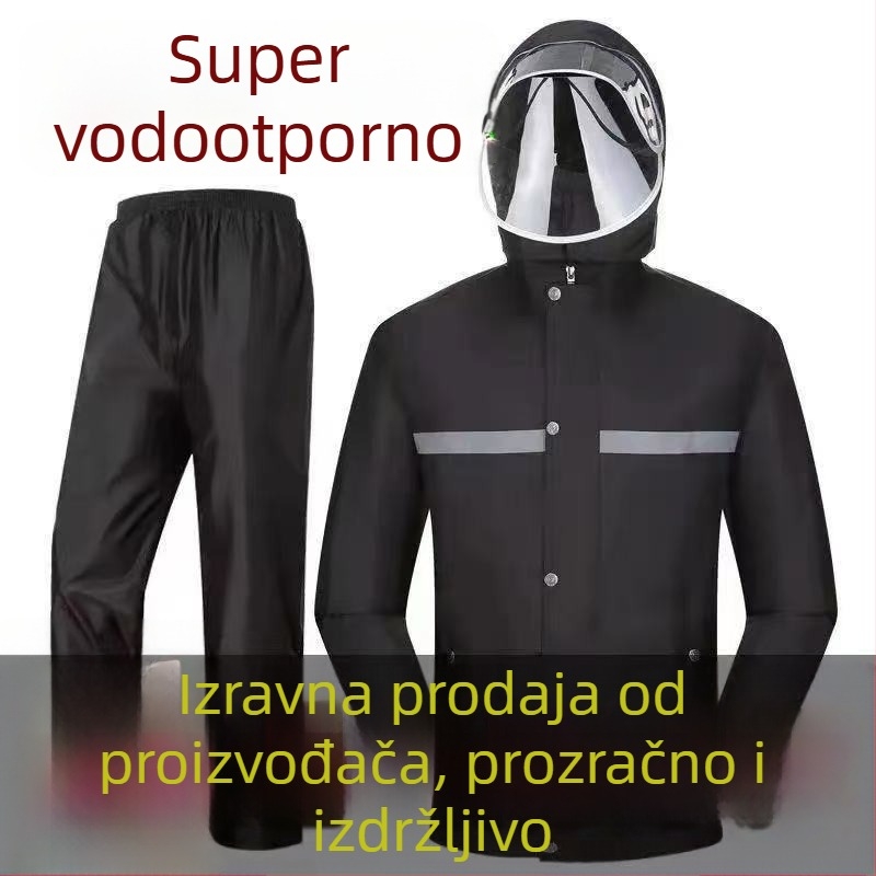 Muški set kišnog kaputa i kišnih hlača – split stil, Chun Yafang tkanina 0,2 mm, PVC vodootporni sloj, pončo, za 1 odraslu osobu, za outdoor biciklizam i planinarenje