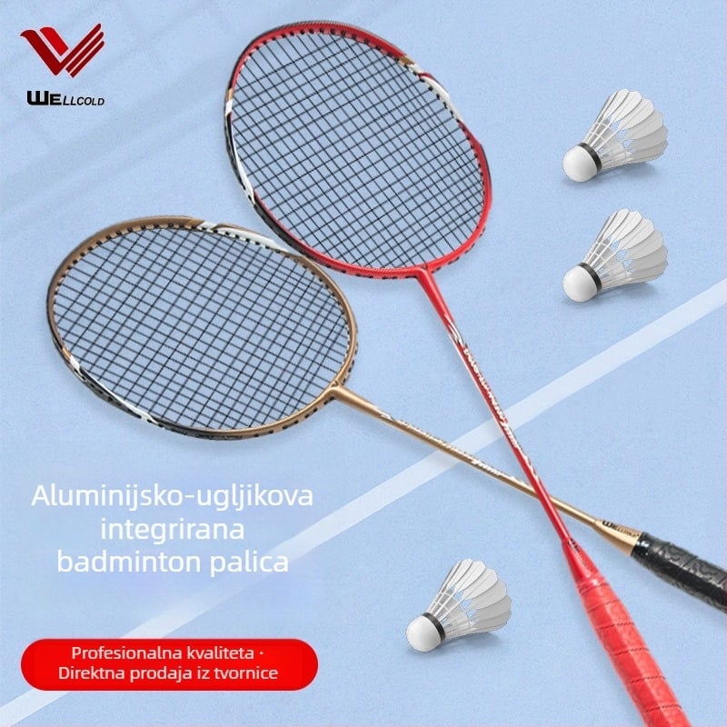 WELLCOLD badminton raketa s aluminijsko-ugljikovim okvirom, 2 komada, 90–94 g, držač G3, horizontalni tip