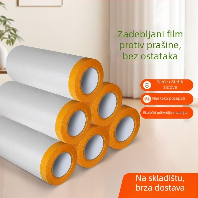 Zaštitna folija protiv prašine za namještaj, uređaje i automobile; materijal PE; debljina 0,06 mikrona; ljepilo na bazi vode; podloga Washi trake; jezgra od papirnate cijevi; jednokratna