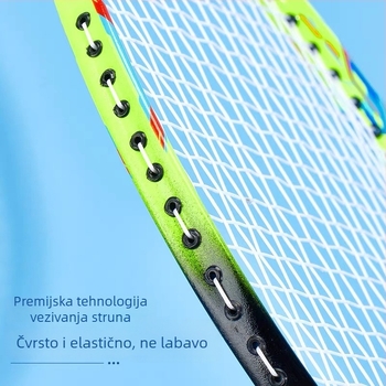 Raketa za badminton – karbonska konstrukcija, težina 85–89 g, ravni shaft, držač G4, vlakna svile, prilagođeni logo, za amatere i juniore