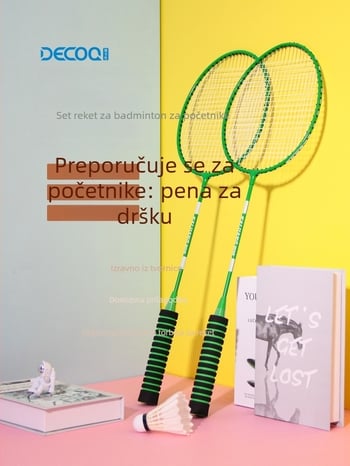 Raketa za badminton za kućnu treninku s okvirom od željezne legure, najlonske navoje, težina 95–100 g, debljina drške G4, srednja krutost šipke