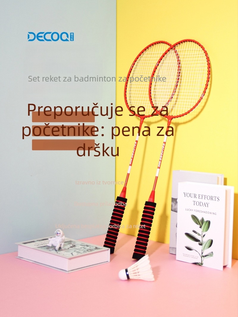 Raketa za badminton za kućnu treninku s okvirom od željezne legure, najlonske navoje, težina 95–100 g, debljina drške G4, srednja krutost šipke