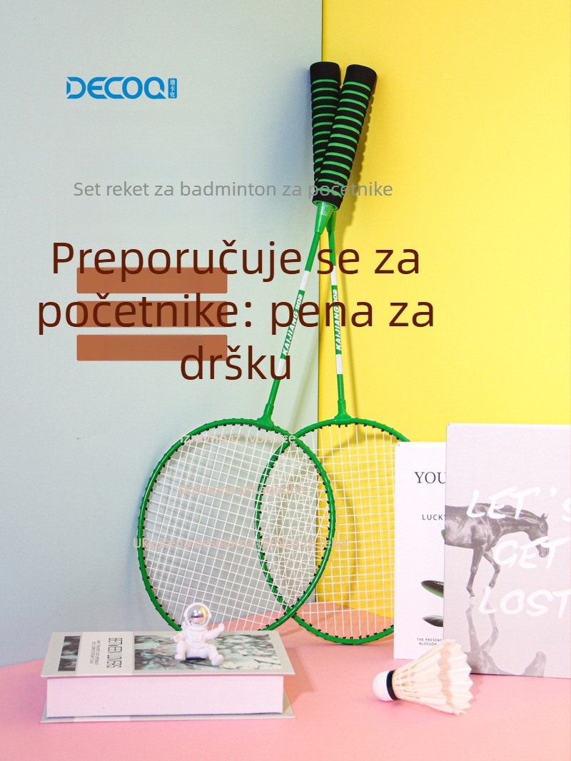 Raketa za badminton za kućnu treninku s okvirom od željezne legure, najlonske navoje, težina 95–100 g, debljina drške G4, srednja krutost šipke