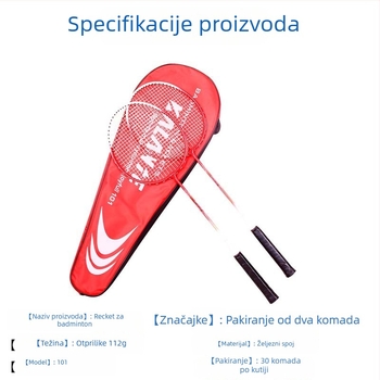 Dva lagana ofenzivna reketa za badminton za početnike — težina 90–94 g, najlonske niti, drška G5, ravna šipka