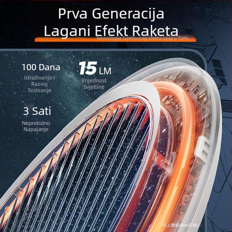 Feltun svjetleći teniski reketa – aluminijski okvir, težina 95–100 g, debljina ručke G3, tip reketa: ravna glava