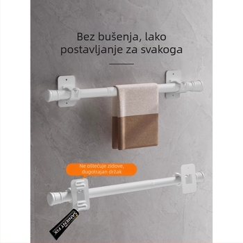 Kupaonica bez bušenja: snažno ljepilo polica za ručnike, produživač nosača ručnika i šipka za zavjesu tuša