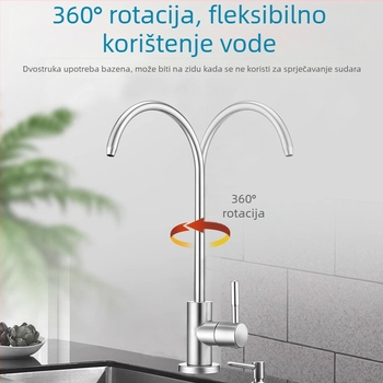 Kuhinjska slavina za filtriranu vodu, model 3408, nehrđajući čelik, keramički ventil, spiralno otvaranje, jednostavan priključak