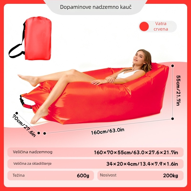 Napuhani jednosjedni kauč za kampiranje - Oxford platno, 2 sloja, nosivost 200 kg, težina 0,4 kg, ručna pumpa