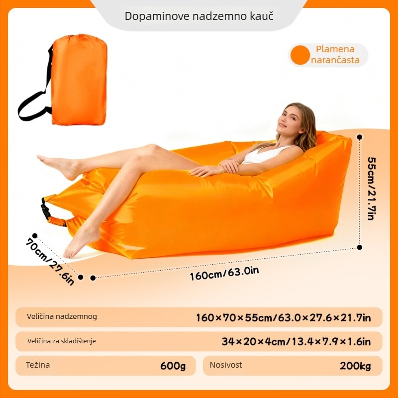 Napuhani jednosjedni kauč za kampiranje - Oxford platno, 2 sloja, nosivost 200 kg, težina 0,4 kg, ručna pumpa