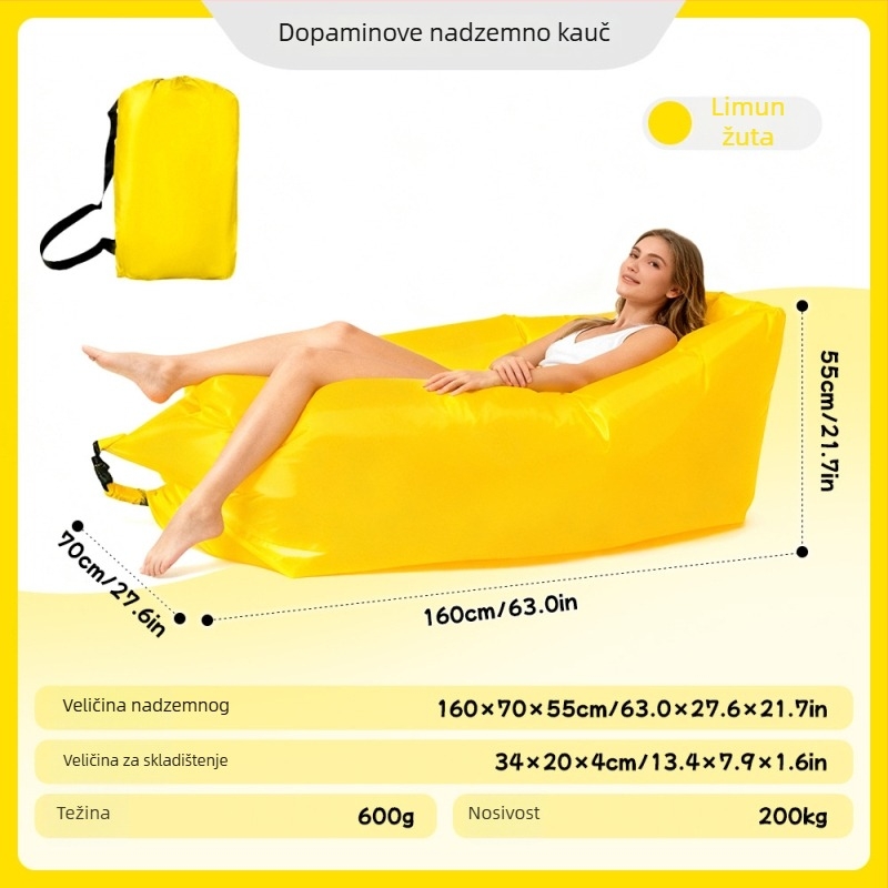 Napuhani jednosjedni kauč za kampiranje - Oxford platno, 2 sloja, nosivost 200 kg, težina 0,4 kg, ručna pumpa