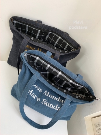 Denim tote torba, gradski minimalistički stil, poliester podstava, pravokutnog oblika