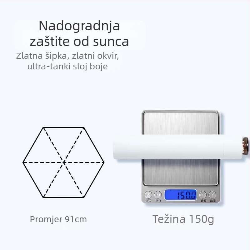 Kišobran u obliku olovke, ultra lagan, kompaktan i prenosan, UPF>50, poliester 190T, aluminijska šipka, ručno otvaranje i zatvaranje