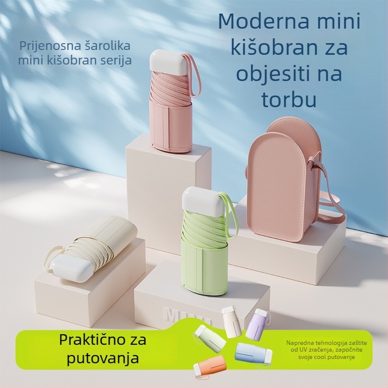 Fino kišobran za sunce – kapsula, šest rebara, ručno otvaranje, UPF50+, 190T tkanina, težina 243 g