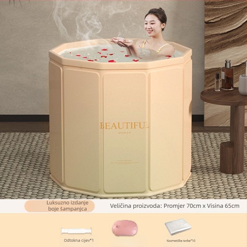 Sklopiva kanta za kupanje za odrasle — kućna upotreba za potpuno uranjanje, s konstantnom temperaturom; materijali: gusta ploča, biserni pamuk, Oxford platno, PVC