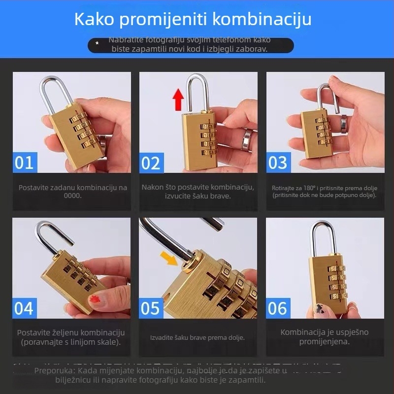 SiXCYCLE G-tip bakreni katanc s 4 znamenke za prtljagu, skladištenje i kućnu upotrebu