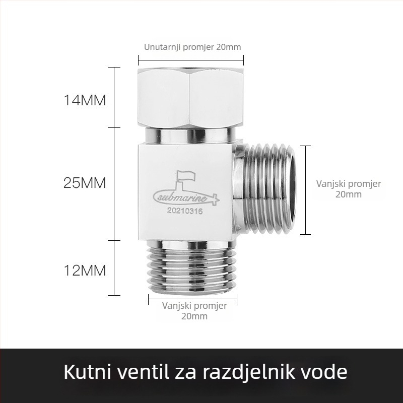 FH1 Bakreni trostruki razdjelnik s rotacijskim spojem, 1 ulaz, 2 izlaza