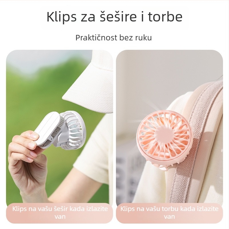 USB prijenosni ventilator s ugrađenom baterijom 300-500 mAh, 6 brzina, buka 45-50 dB, trajanje 3-6 sati
