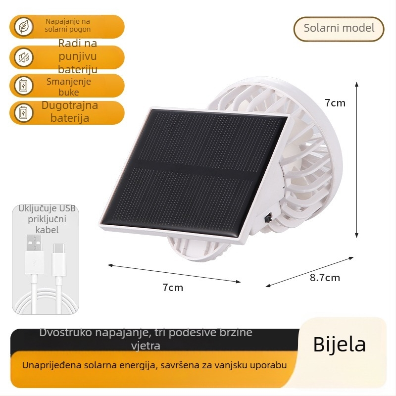 USB prijenosni ventilator s ugrađenom baterijom 300-500 mAh, 6 brzina, buka 45-50 dB, trajanje 3-6 sati