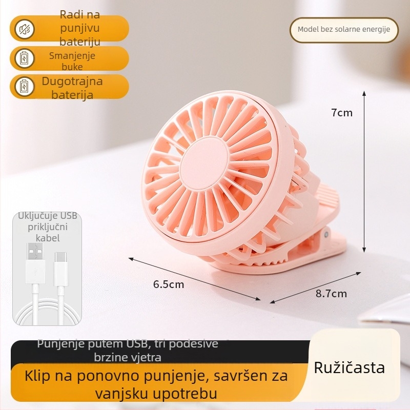 USB prijenosni ventilator s ugrađenom baterijom 300-500 mAh, 6 brzina, buka 45-50 dB, trajanje 3-6 sati