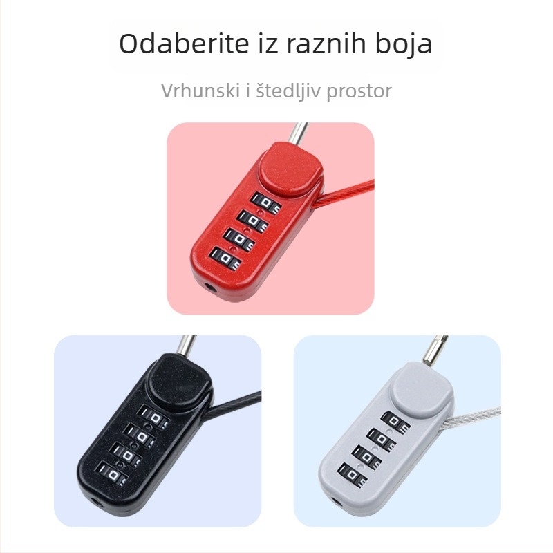 QITE kombinacijski katanac s čeličnim kabelom za kacigu, prtljagu i automobil – cinkova legura, brojčani tip, 3 mm debljina