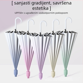 Automatski kišobran s 16 rebara, duga drška, gradijentno vinilno kućište, UV zaštita UPF 50+, vodootporan, tisak logotipa za reklamu