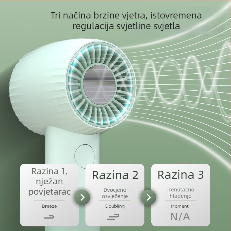 USB stolni ventilator s APP kontrolom, 3 brzine, ugrađena baterija, prijenosno, buka 36–45 dB