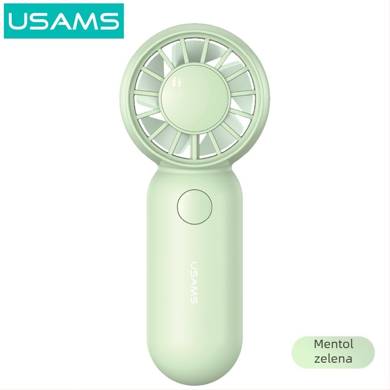 Ručni USB ventilator s 5 plastičnih lopatica, ugrađena baterija 500–800 mAh, USB punjenje, 3 brzine