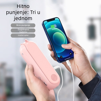 Ručni USB ventilator s brushless motorom, ugrađena baterija 4000–6000mAh, 3 brzine, 5V, trajanje baterije 12h