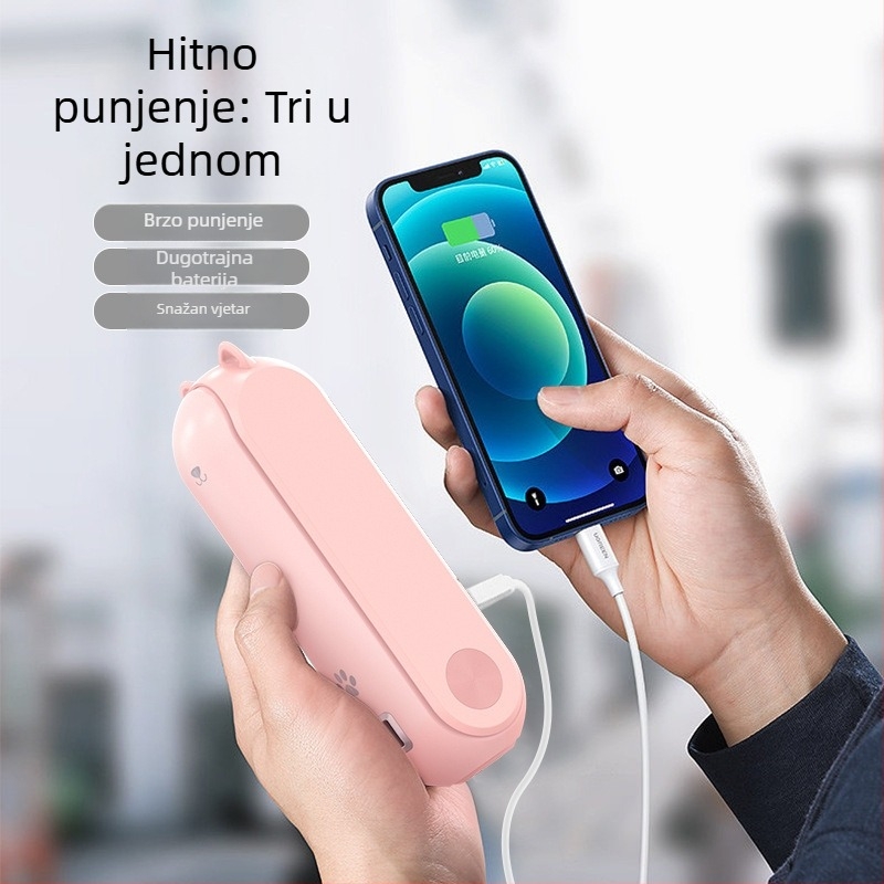 Ručni USB ventilator s brushless motorom, ugrađena baterija 4000–6000mAh, 3 brzine, 5V, trajanje baterije 12h