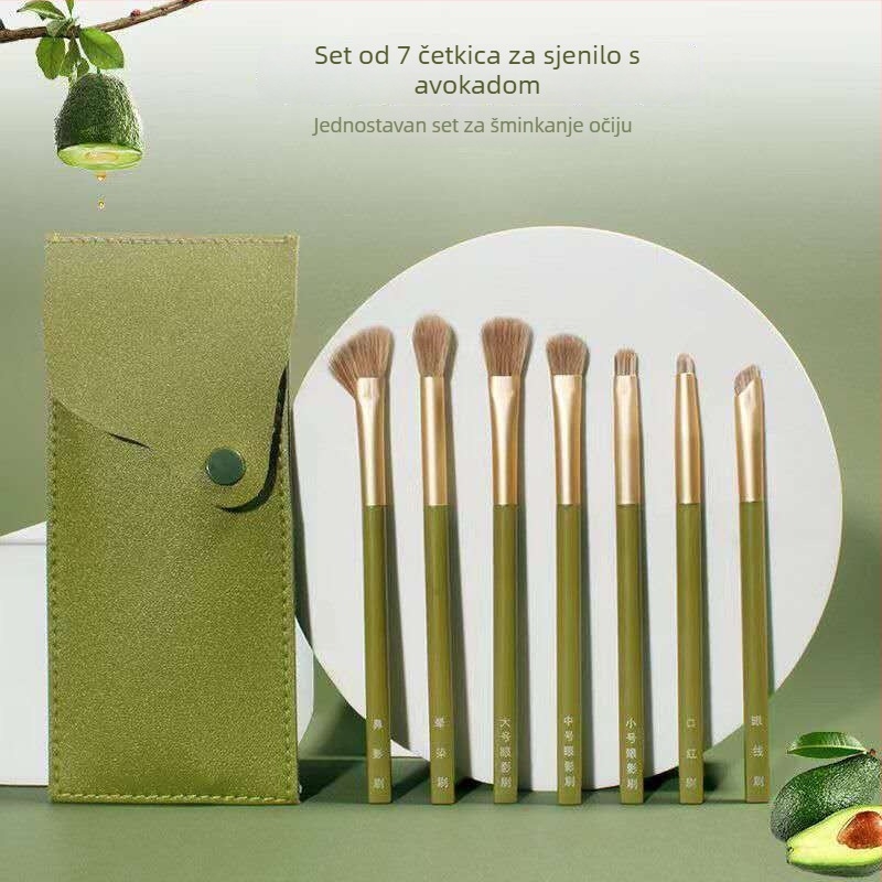 7-dijelni set četkica za šminkanje očiju sa sintetičkim dlačicama, prijenosno i pogodan za početnike; uključuje četke za eyeliner, sjenilo, konturu nosa i highlighter.