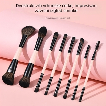 8-dijelni set dvostrano završnih četkica za šminku, sintetička vlakna, drvene drške, u torbi za četkice