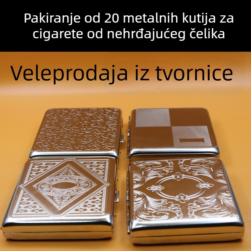 Metalna kutija za cigarete s reljefnim dizajnom, prijenosna kutija otporna na pritisak za muškarce, stilno skladištenje