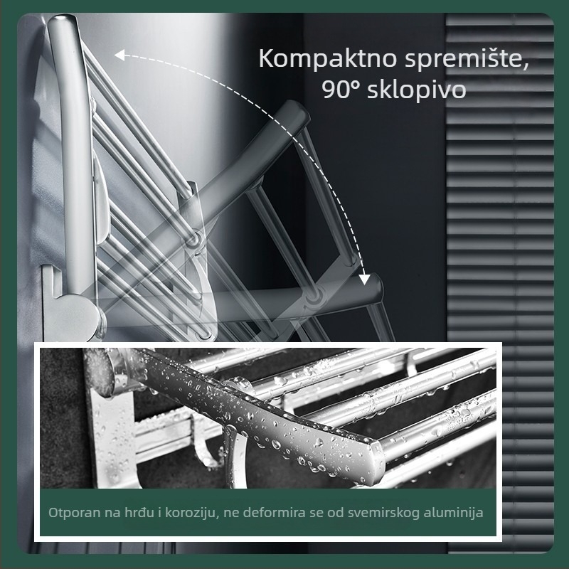 Space aluminum zidni držač ručnika, bez bušenja, dostupan u jednostruko ili dvostruko složenom dizajnu, nosivost oko 60 kg