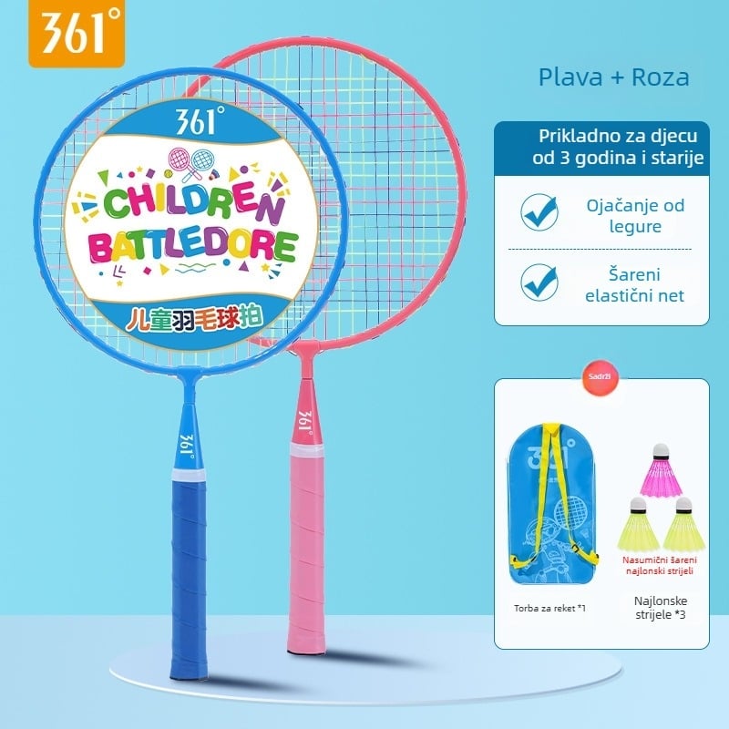 Dječja badminton raketa (1 par) | Okvir od željezne zlitine • Najlon žice • Težina 85–89 g • Debljina ručke G2