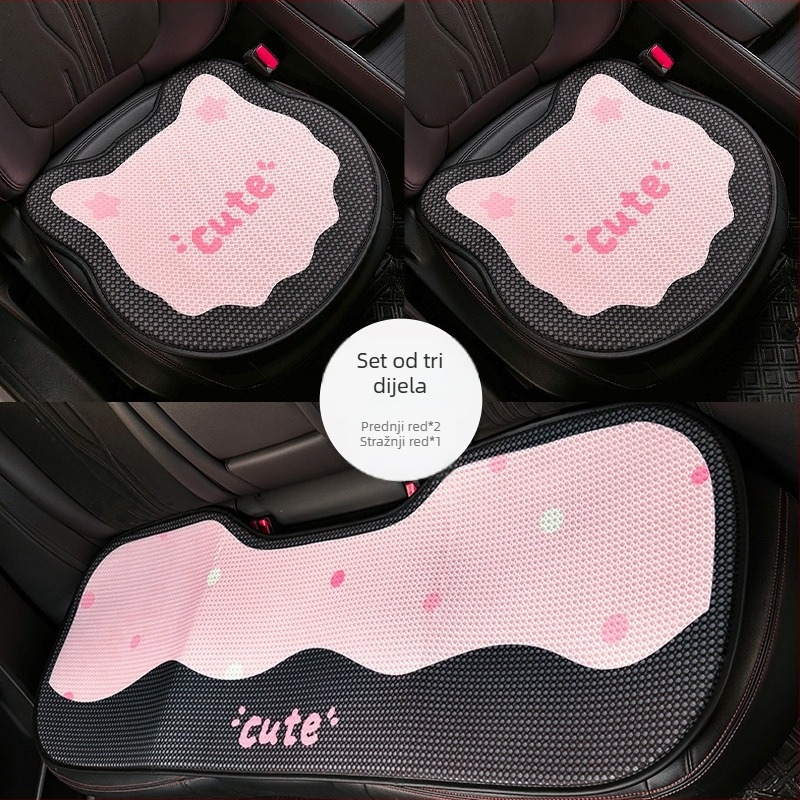 Auto jastuk za sjedalo – ploski stil, karikaturalni dizajn s mašnicom i mačkom, punjenje spužvom, površina pliš, marka Yu cen