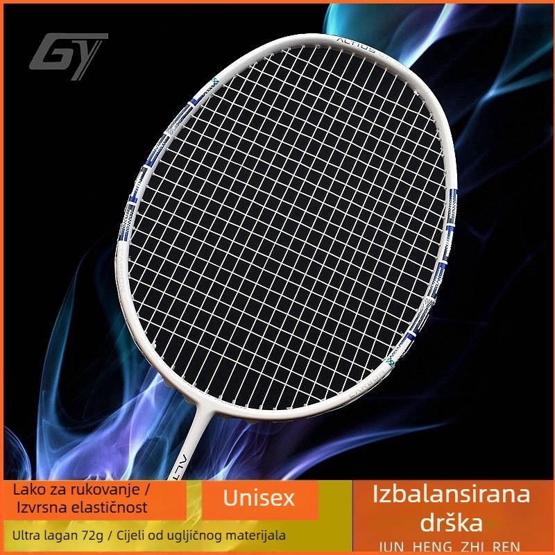 Raketa za badminton - karbonska okvira, težina 80–84 g, debljina drške G5, pravi udarac, materijal navoja Fiber Silk
