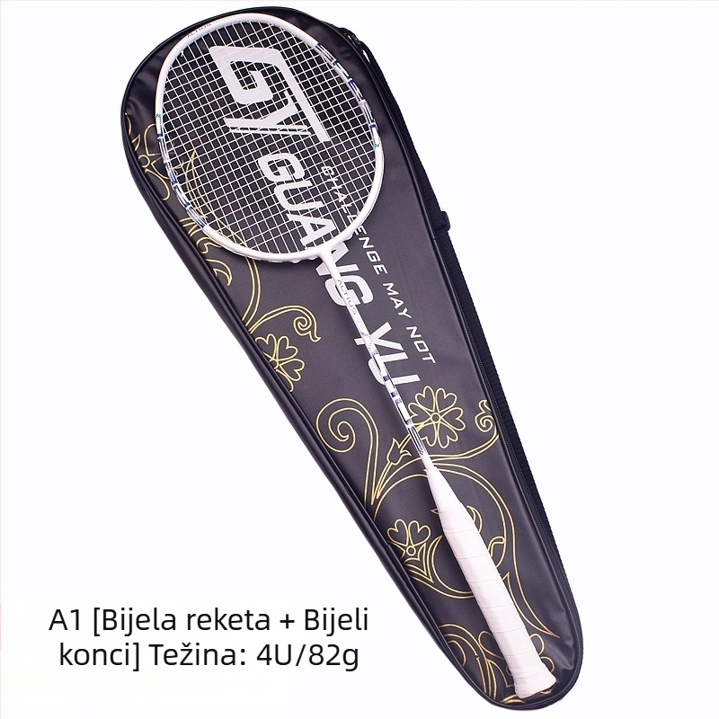 Raketa za badminton - karbonska okvira, težina 80–84 g, debljina drške G5, pravi udarac, materijal navoja Fiber Silk