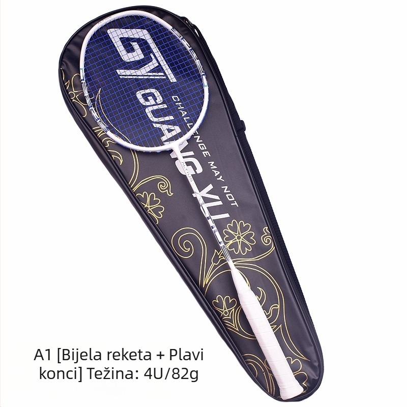 Raketa za badminton - karbonska okvira, težina 80–84 g, debljina drške G5, pravi udarac, materijal navoja Fiber Silk