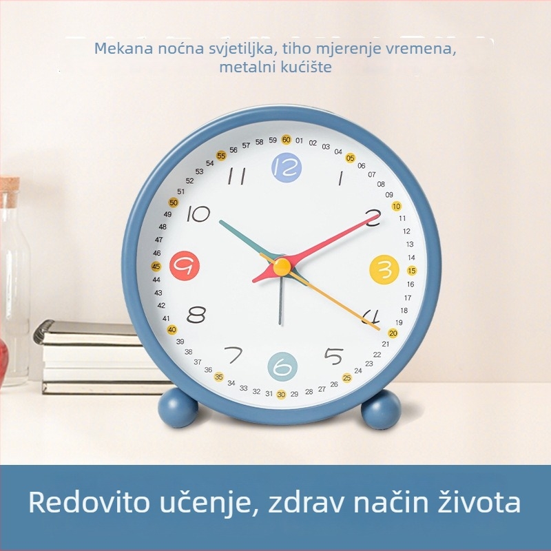 Stolni budilnik za djecu, metalni sat u karikaturalnom stilu, Aishida mehanizam, napajanje baterijom, brojčanik s kazaljkama i brojevima, jednostrani, svijetli i s alarmom